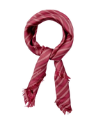 Red striped scarf with frayed edges on a white background