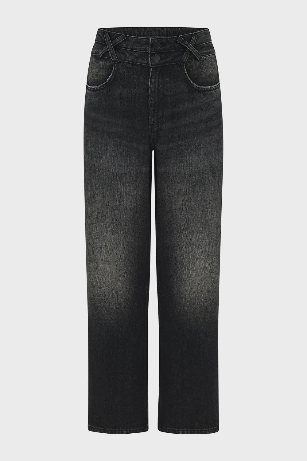 Black jeans on a light gray background