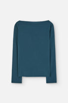 Teal long-sleeve top on a white background
