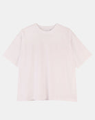 A white, short-sleeved t-shirt with a round neckline and a gathered back yoke, displayed against a plain background.