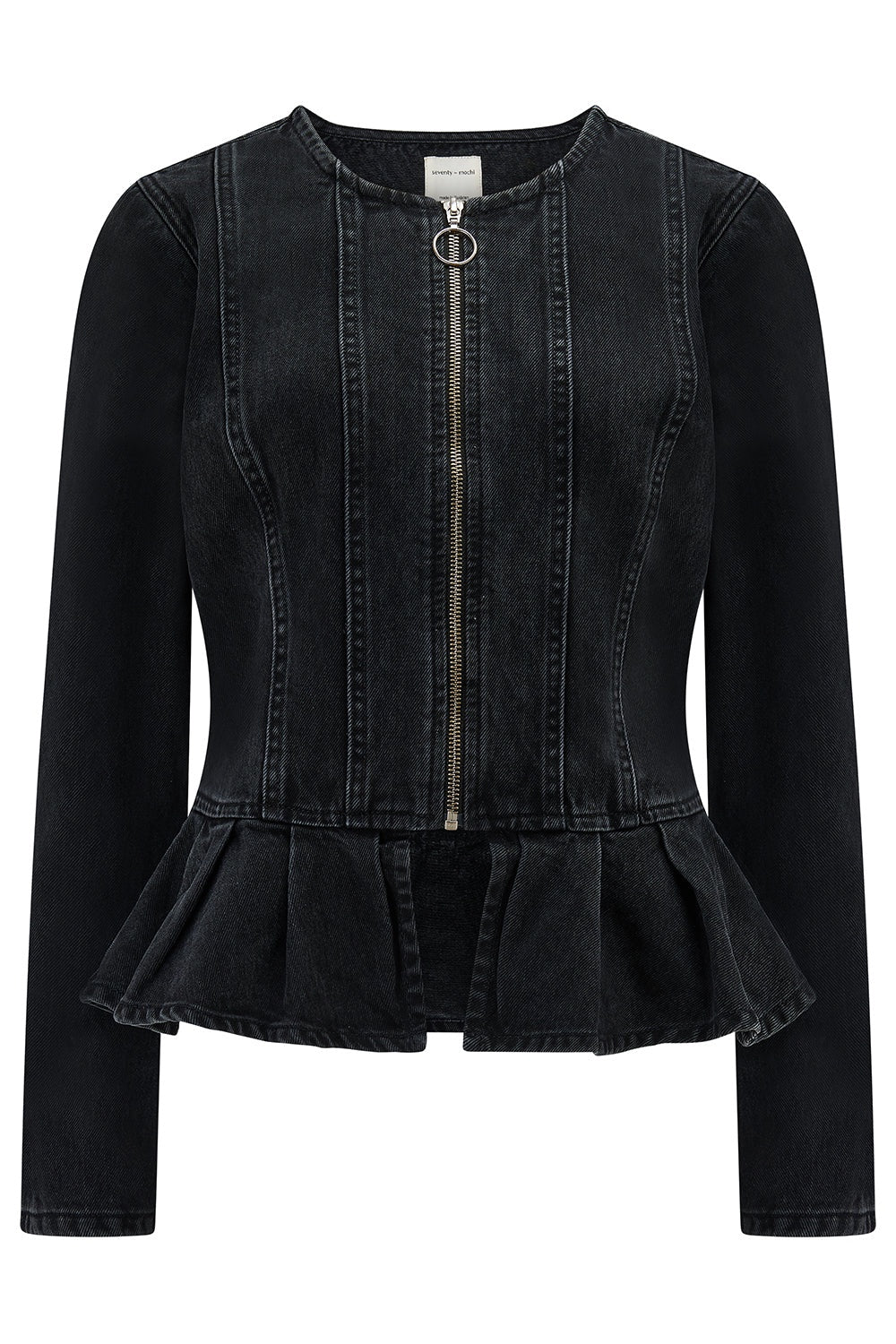 Black peplum jacket on a white background