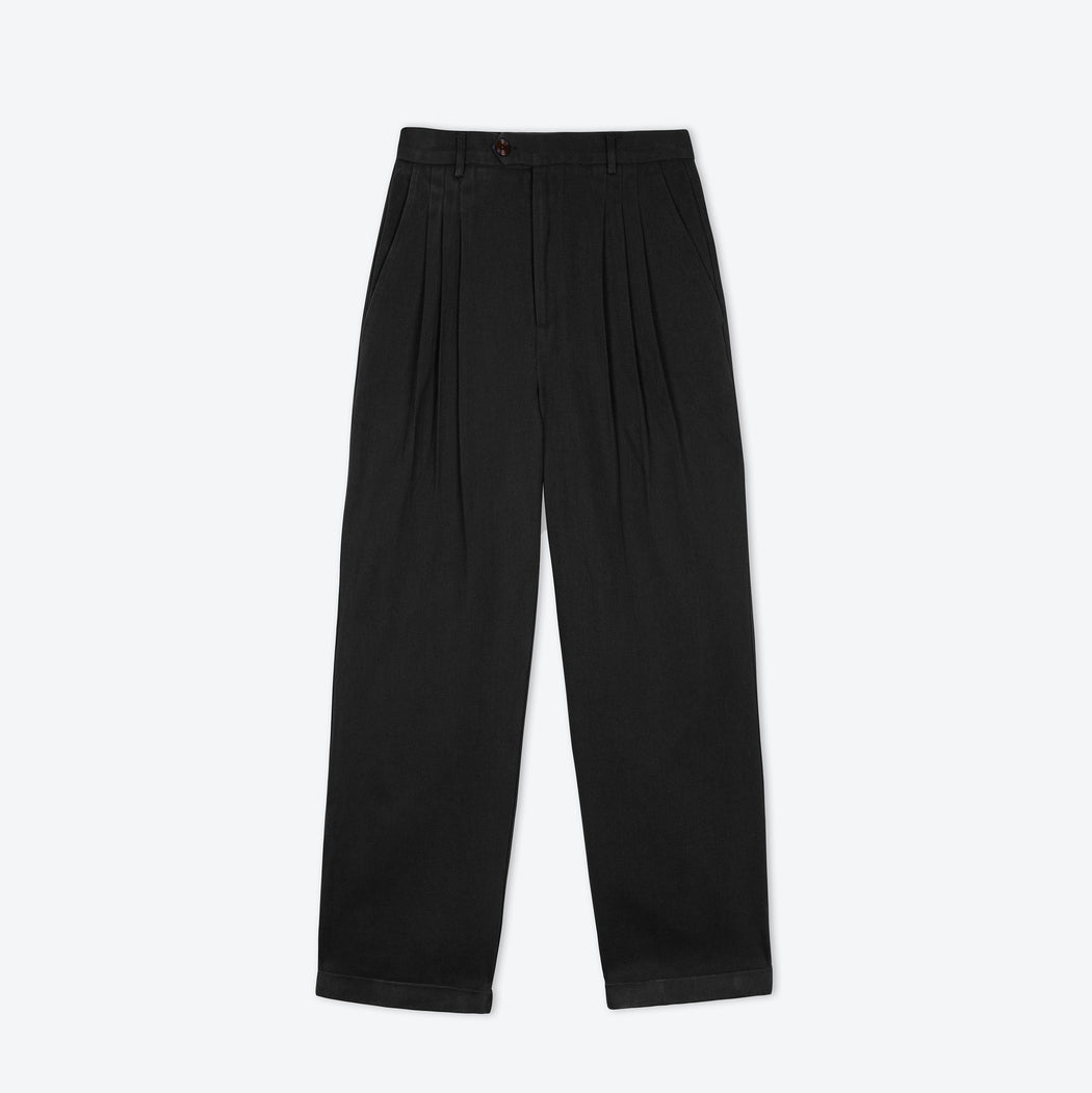 Lowie Black Cotton Drill Wide Leg Trouser