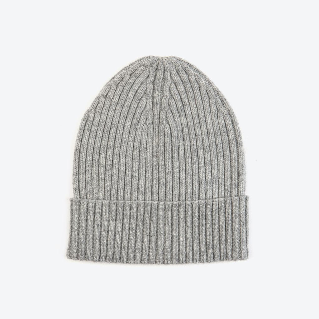 Miss Pompom Grey Wool-Ribbed Beanie