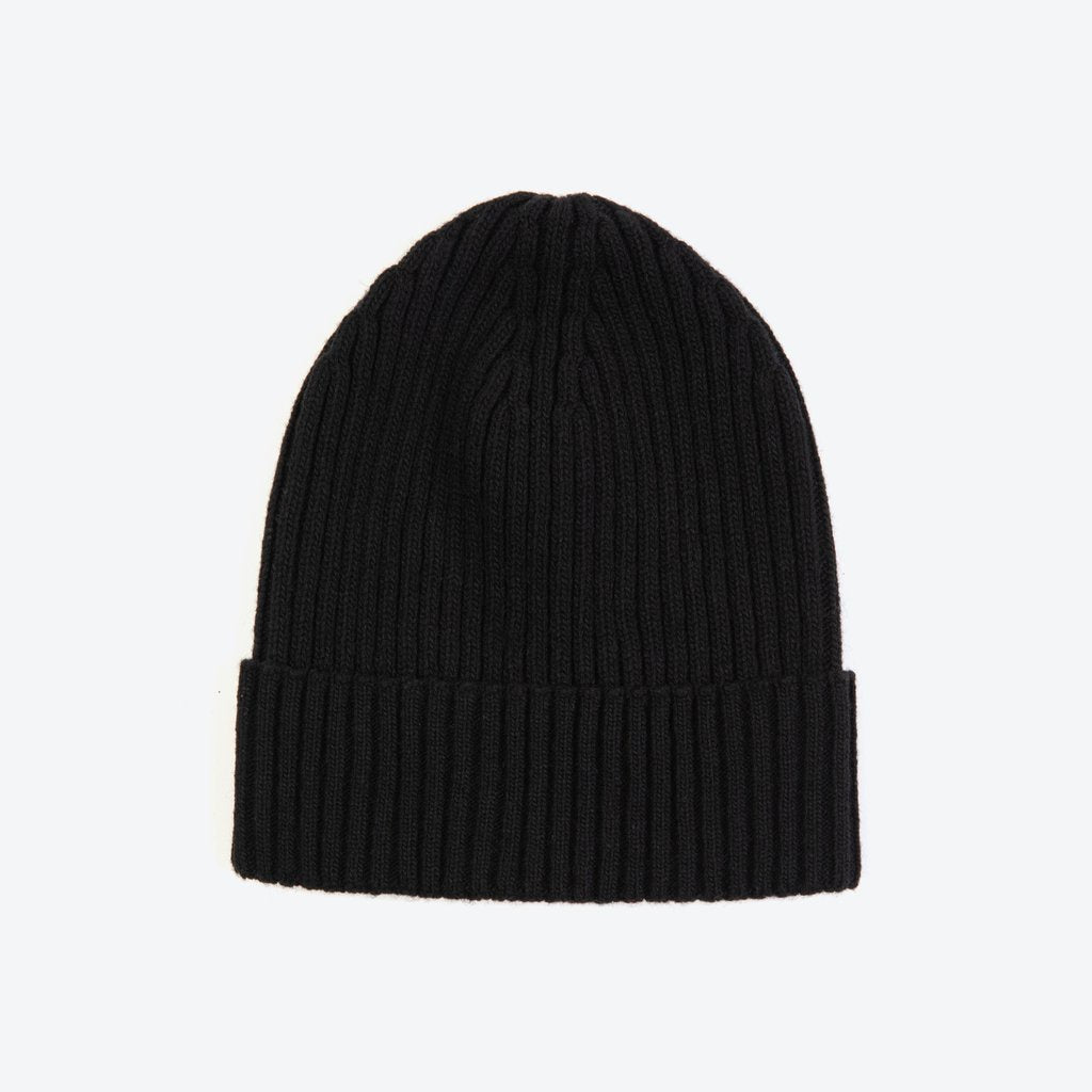 Miss Pompom Black Wool-Ribbed Beanie